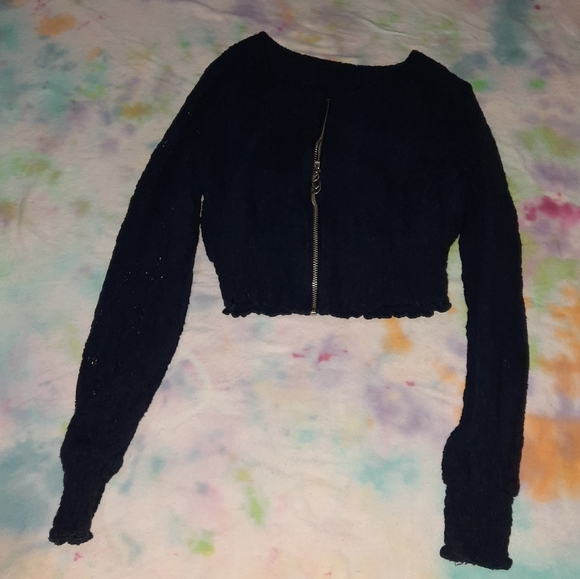 Girls Guess Kids Lace Zip Up Cropped Jacket 5/6 Dark Blue - Picture 2 of 7